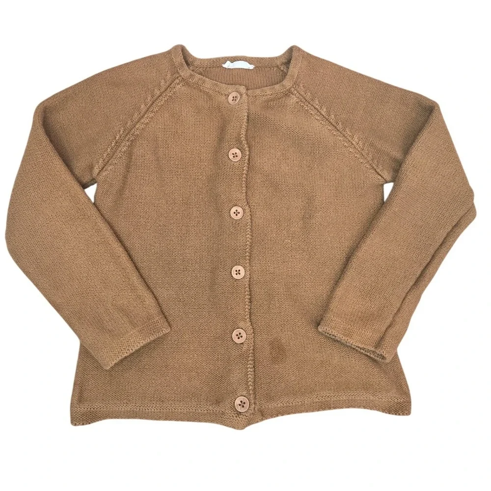 Jamie Kay 4Y Girl's Cardigan Camel Brown Sweater Long Sleeve Button 100% Cotton